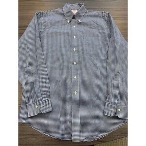 Brooks‎ Brothers Madison Dress Shirt Blue Gingham Check Non Iron Cotton 15.5 35